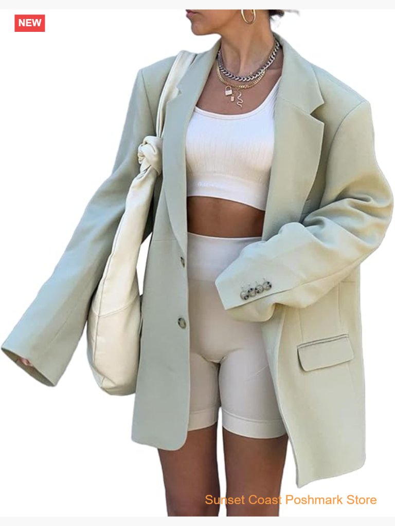 Women Oversized Long Sleeve Lapel Blazer Open Front Solid Work Office Jacket